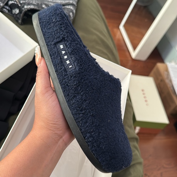 Navy Blue Sherling Slides - Picture 2 of 4